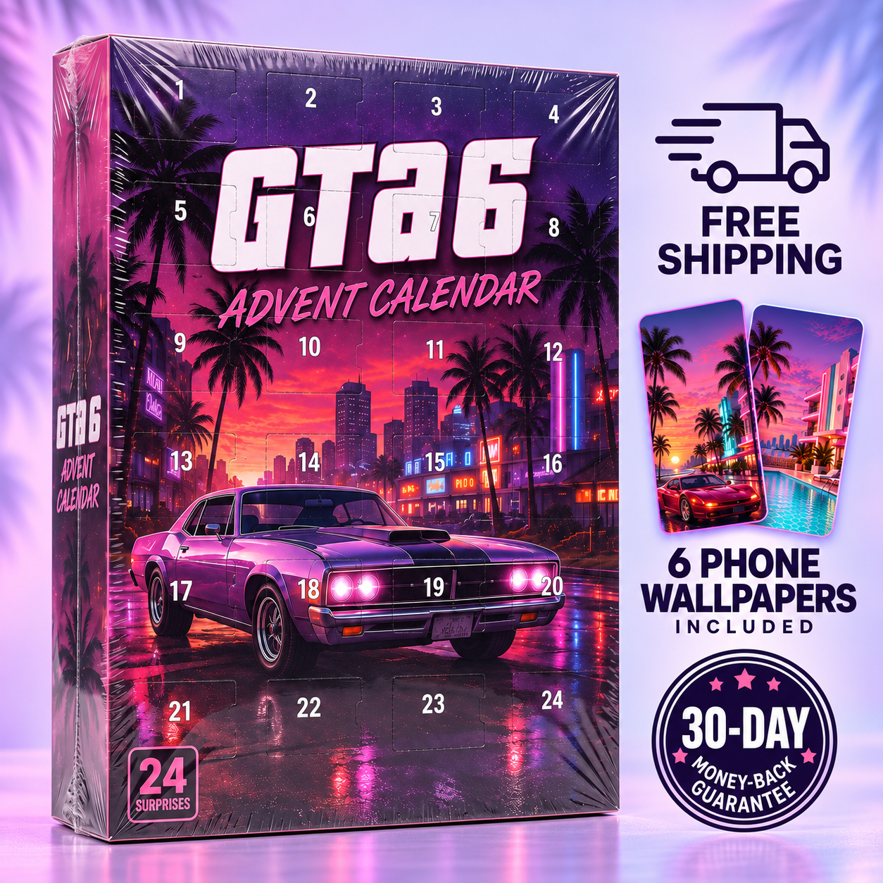 Vice Finds calendar with free shipping, six phone wallpapers included and a 30-day money-back guarantee.